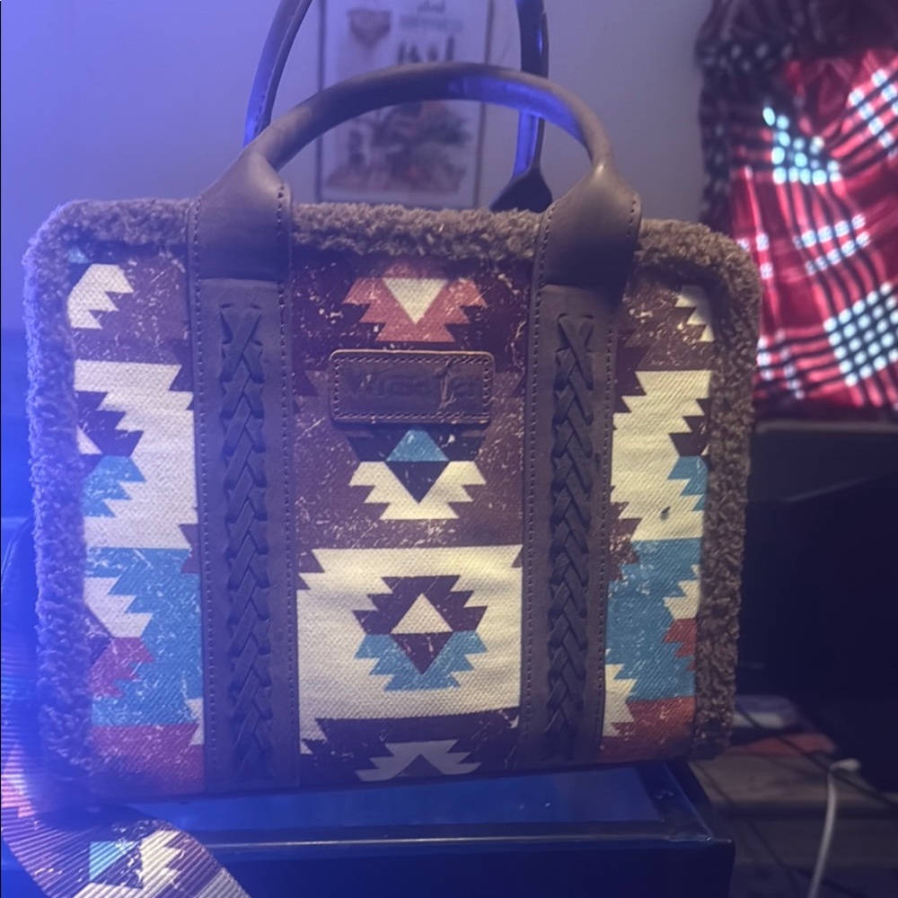 Stylish Brown and Blue Patterned Tote Bag